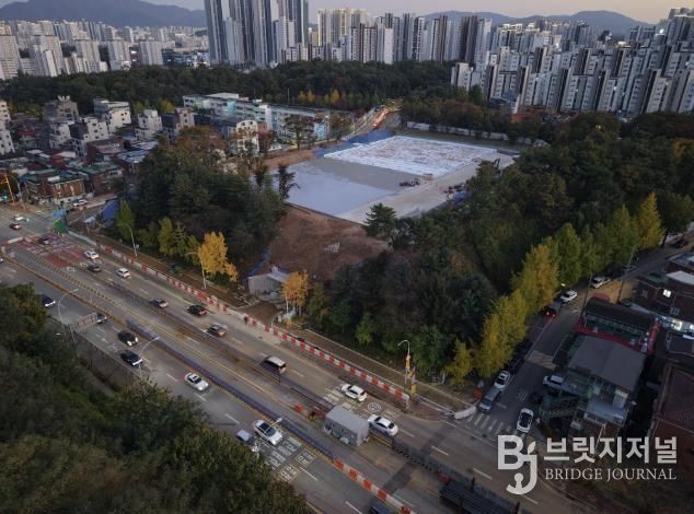 동명근린공원 지하주차장 공사 사진(드론 촬영)