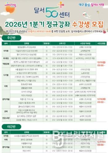 달서구, 달서50플러스센터 2026년 1분기 정규강좌 수강생 모집
