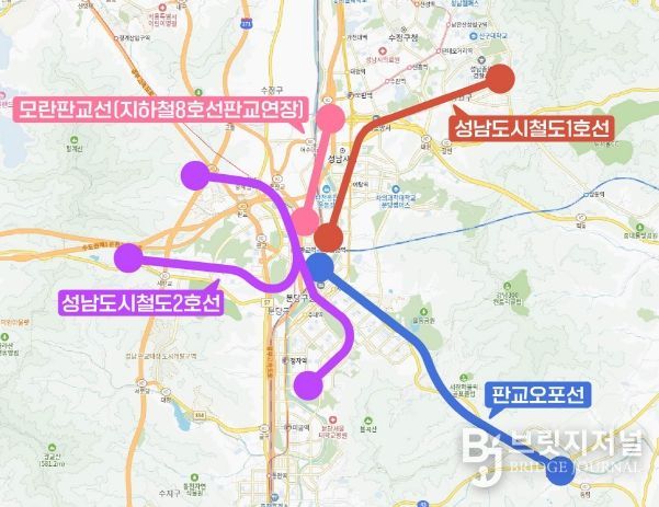 경기도 도시철도망 구축계획에 반영된 성남시 4개 도시철도 노선