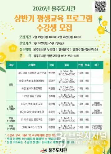 울주도서관, 상반기 평생교육 수강생 모집