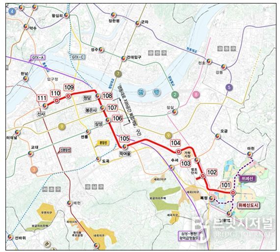 노선도( ※ 정거장 위치 등은 개략적인 것이며 향후 사업계획 수립, 공사 단계 등에서 조정될 수 있음)