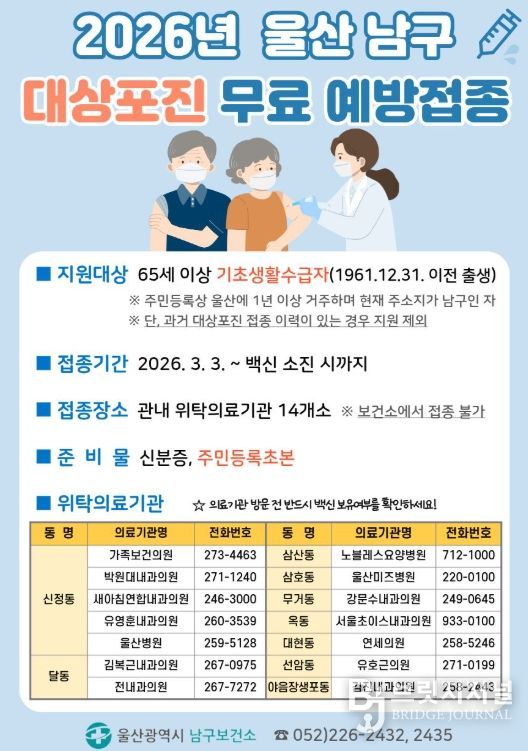 2026년 취약계층 대상포진 무료 예방접종