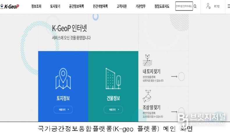 1. 국가공간정보통합플랫폼 메인 화면 모습.