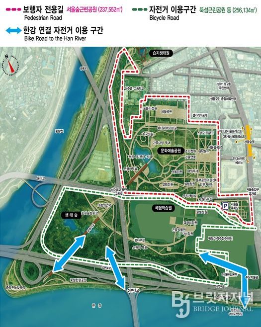 서울숲근린공원 보행자전용길 위치도